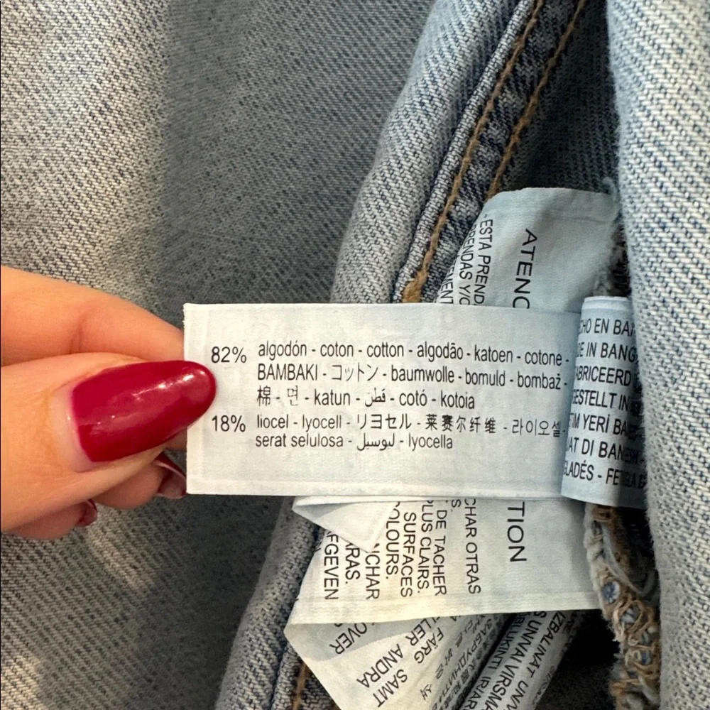 Zara Cropped Distressed Cotton Jean Jacket, Size Small - Picture 3 of 4